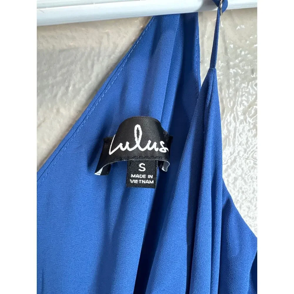 Lulus Manhattan Moment Blue Ruffled Midi Wrap Dress‎ Womens Size Small